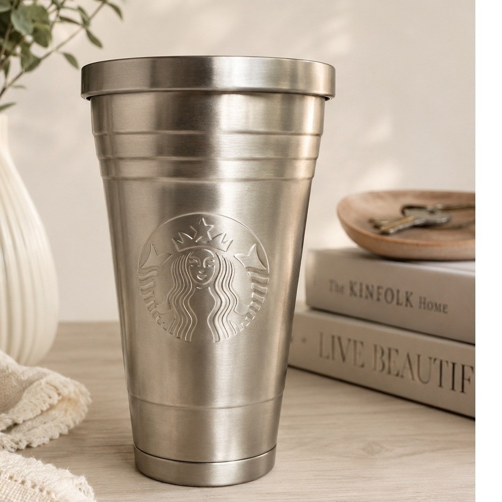 Starbucks 2012 Brushed Stainless Steel Tumbler Siren‎ Logo w/ Lid Grande 16 oz